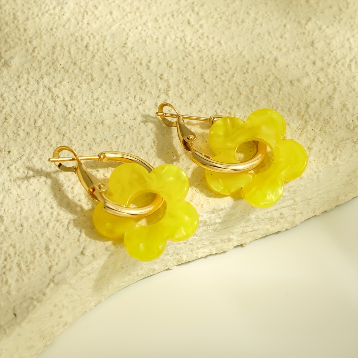 Yellow Acrylic Flower Dangle Earrings for Women